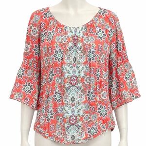 Women’s Floral Boho Blouse Watermelon red-sz 8-10-brand unknown